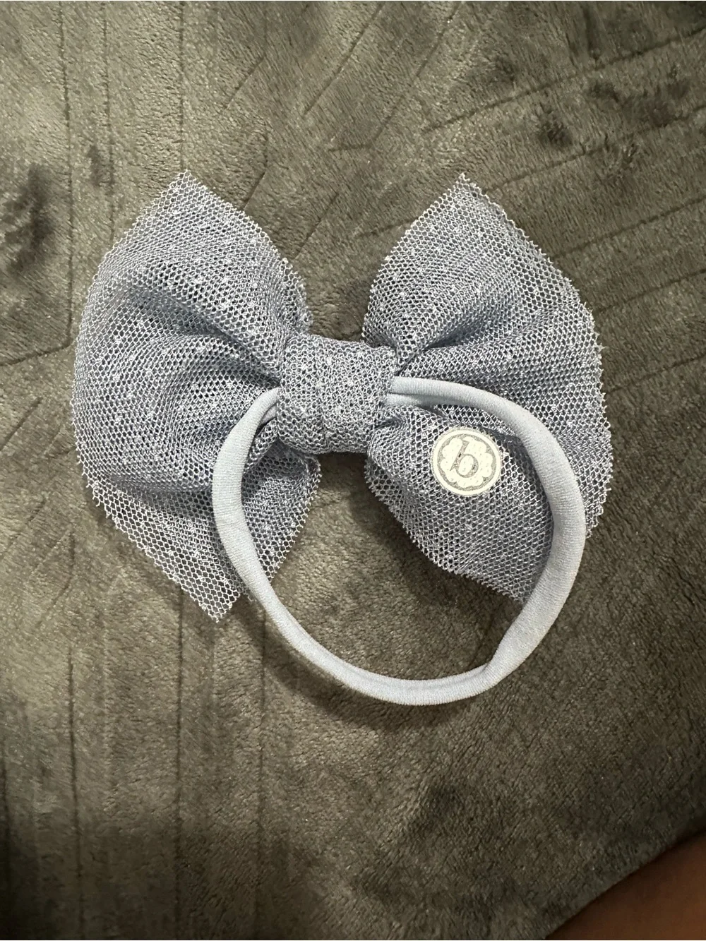 Baby bling bow Dusty blue dotted tulle fab skinny